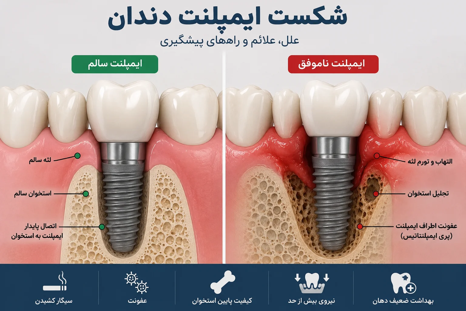 شكستن ايمپلنت دندان و تحليل استخوان اطراف ايمپلنت
